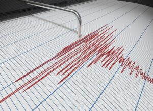 Seismograph for earthquake detection or lie detector is drawing chart. 3D rendered illustration.